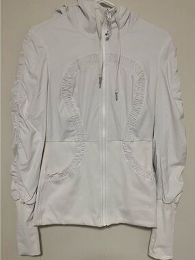 lululemon athletica White Ruched Hooded Zip Jacket